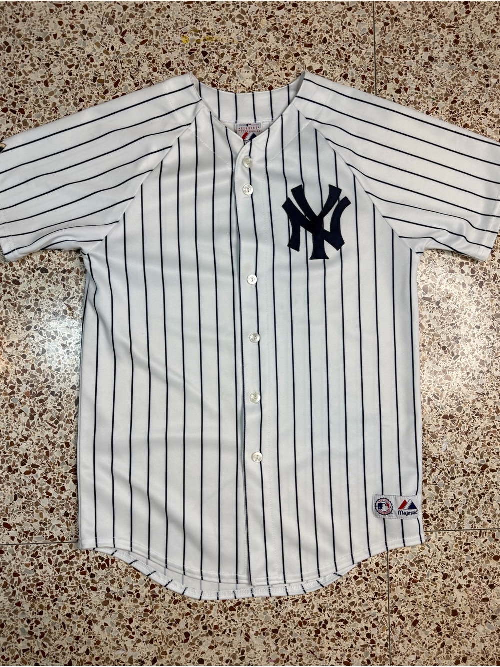Majestic Men's White Pinstripe NY‎ Yankees Logo Baseball Jersey XL